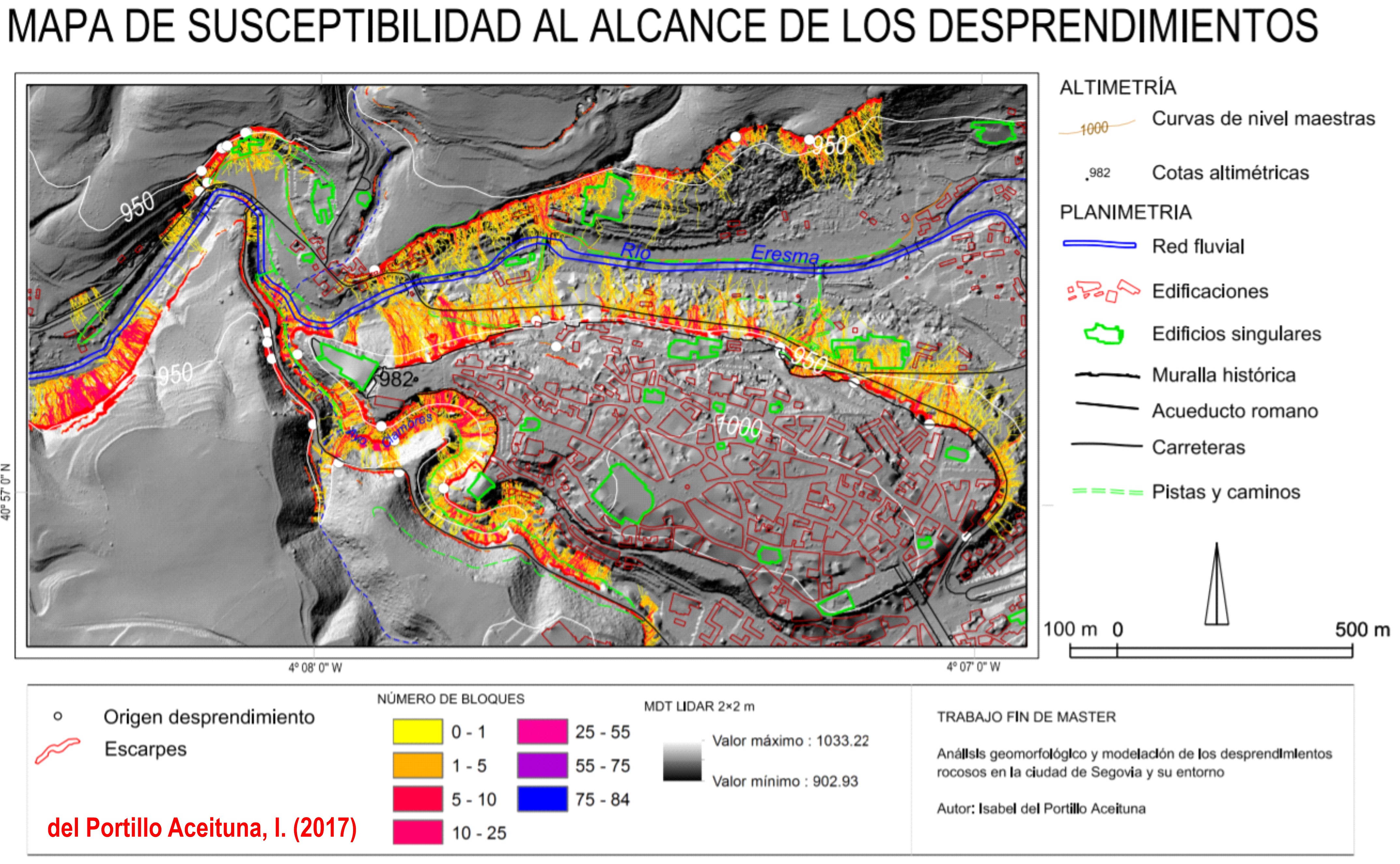 Análisis geomorfológico y modelización de los desprendimientos rocosos en la ciudad de Segovia y su entorno. Fuente: del Portillo Aceituna, I. (2017). Trabajo Fin de Máster. https://eprints.ucm.es/45313/